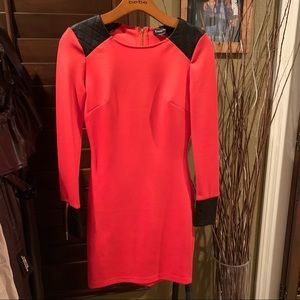 NWT bebe Red Long Sleeve Dress with Faux Leather Detail